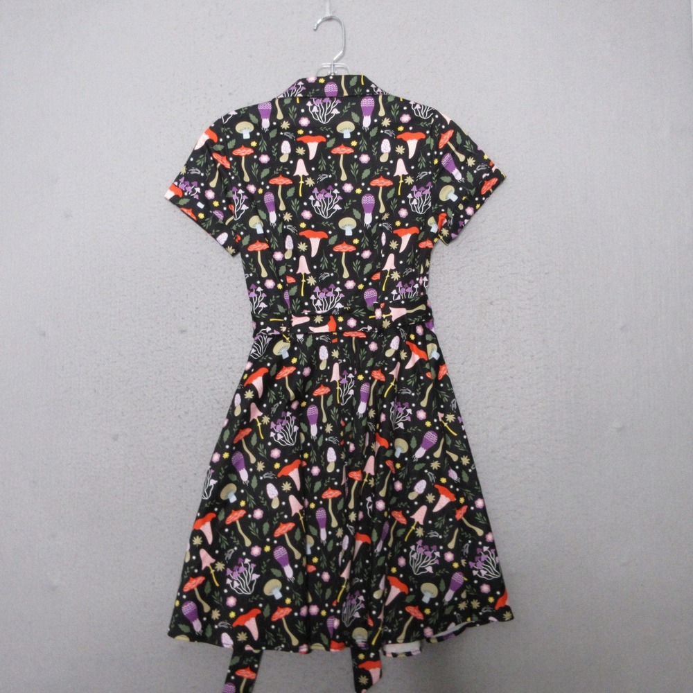 Eva Rose Dress Mushroom Fit‎ Flare Black Retro Mod Belted Novelty Forest Quirky - Picture 2 of 9